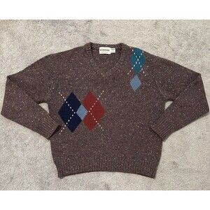 Vintage McGregor Sweater 80’s Purple Red Marled L V-Neck Wool Diamond Grandpa